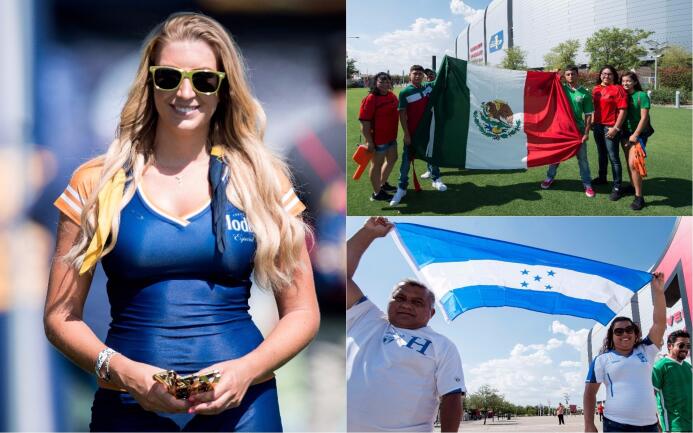 Colorido y belleza entre los fanáticos del partido entre México y Hondur...
