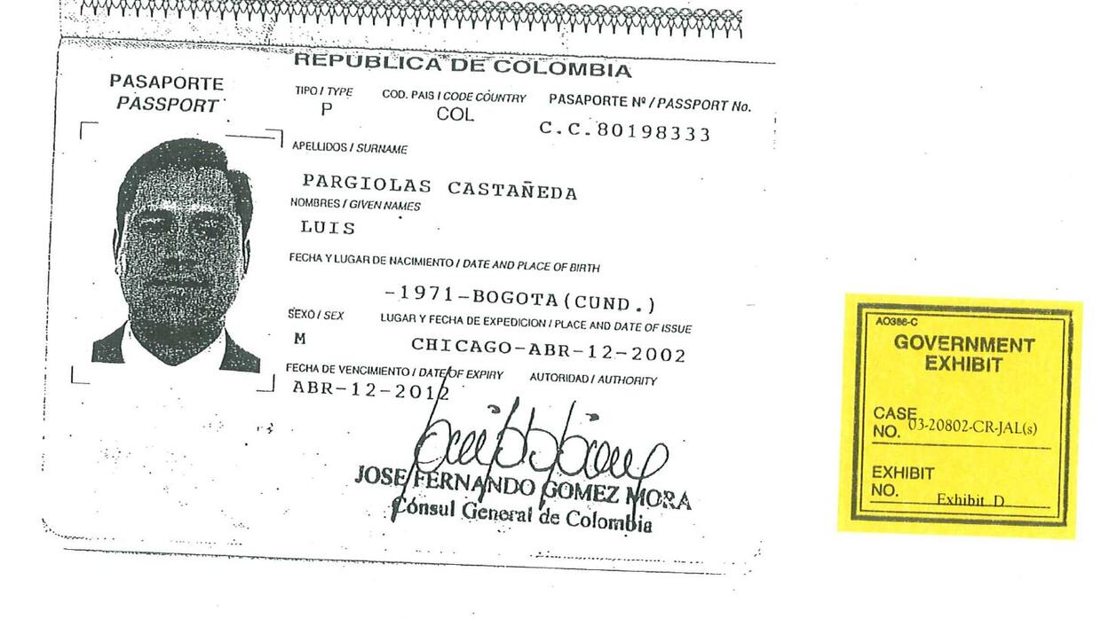 Pasaporte de Pargiolas aportado por la DEA al caso contra el empresario