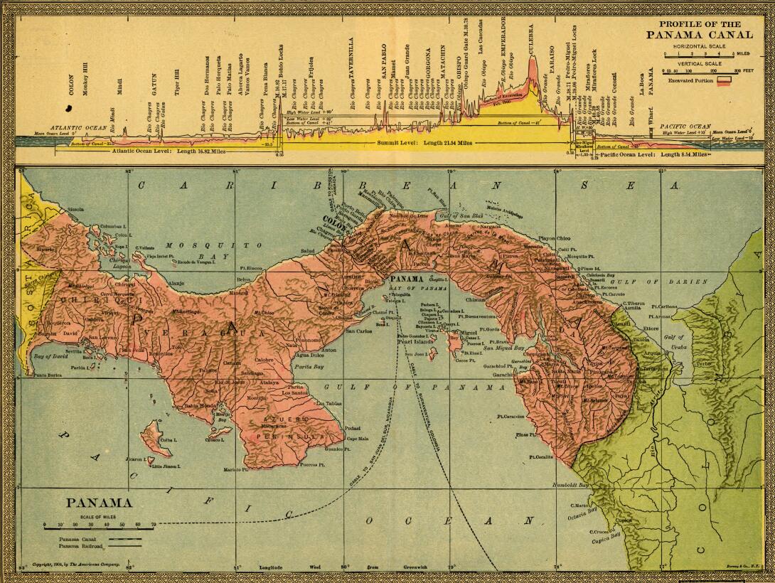 Mapa de 1904, La zona del canal. Illustration de Americana Company.